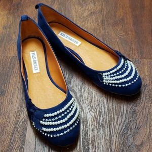 NIB Kelsi Dagger Suede Rhinestone Pearl Blue Tansy Ballet Sz 10